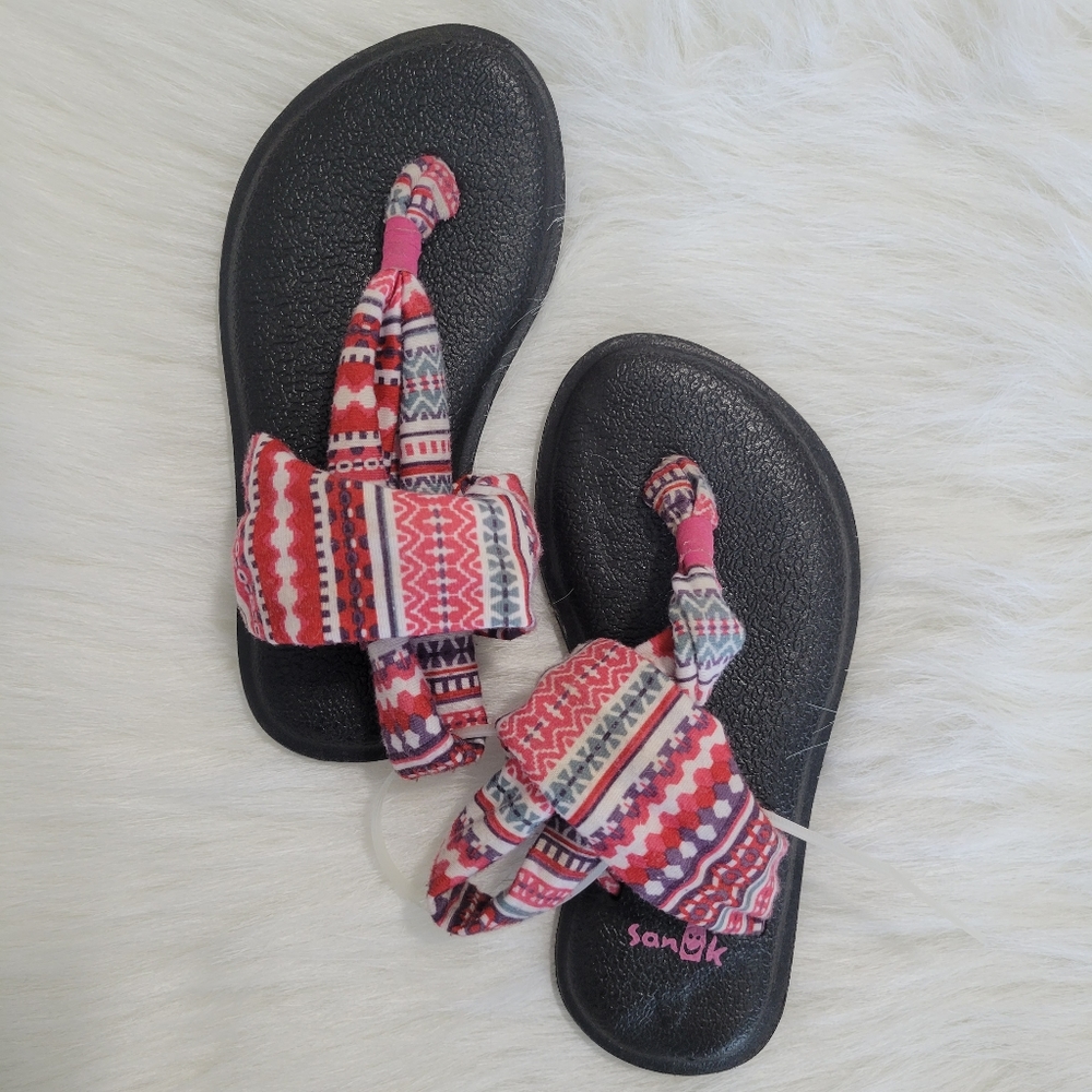 Sanuk Yoga Sling Raspberry Lanai Wrap Sandals 9/10 Like New Red White Purple